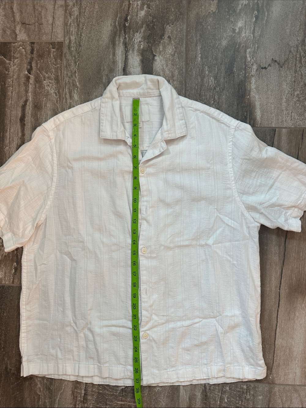 Zara White Short Sleeve Button-Down with Subtle Stripe Texture